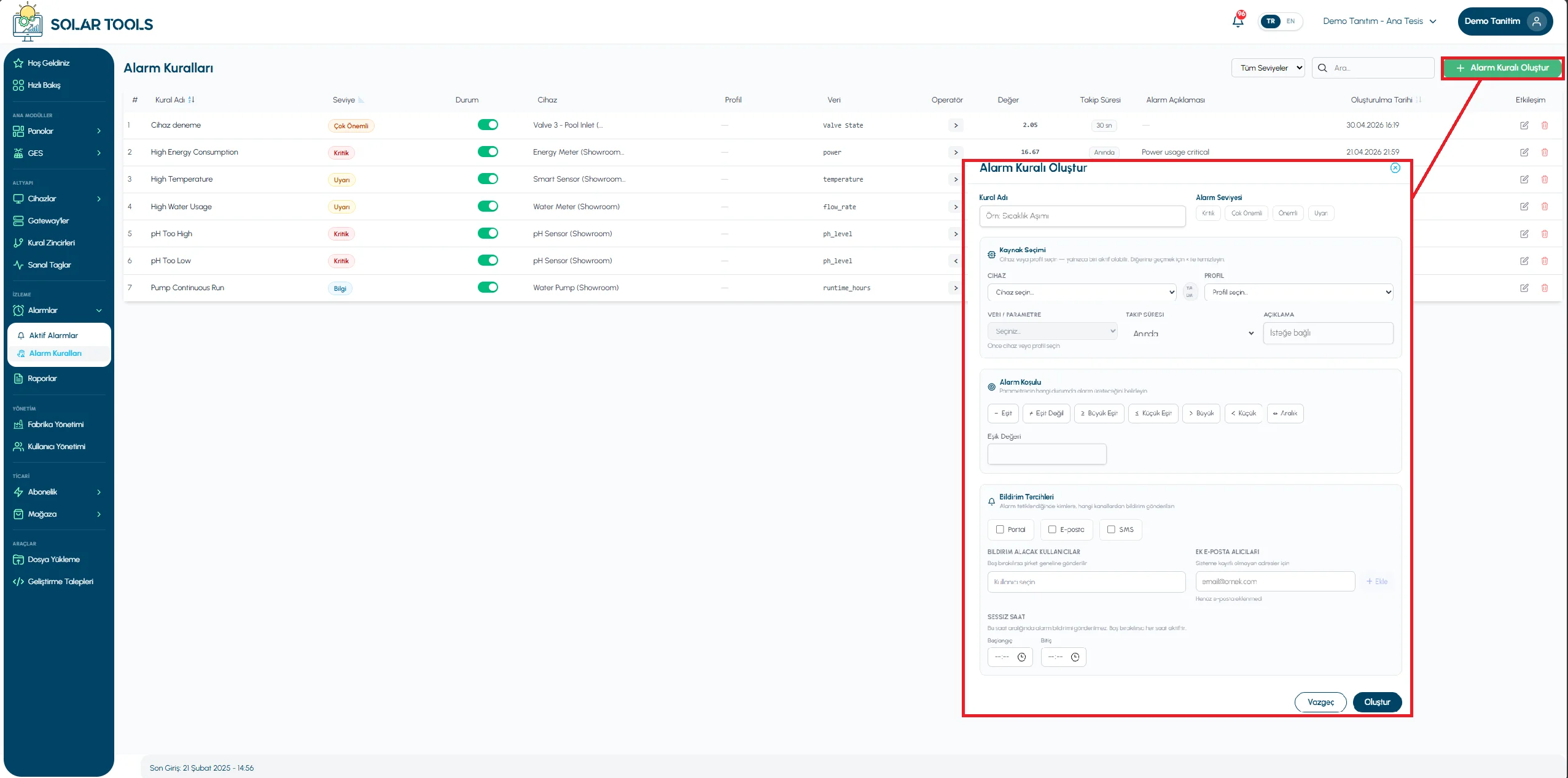 Alarm Rule Creation Screen