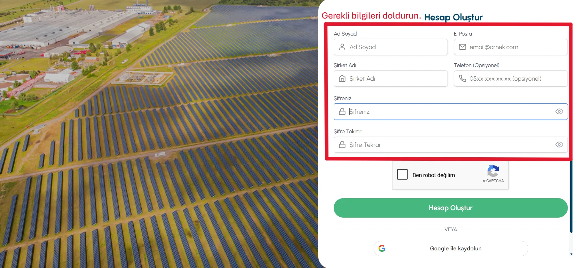 SolarTools kayıt formu