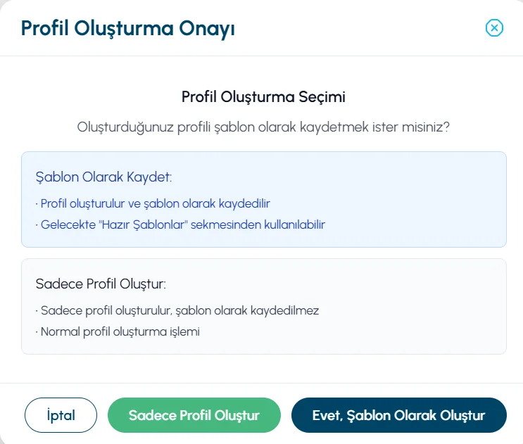 Profile creation confirmation