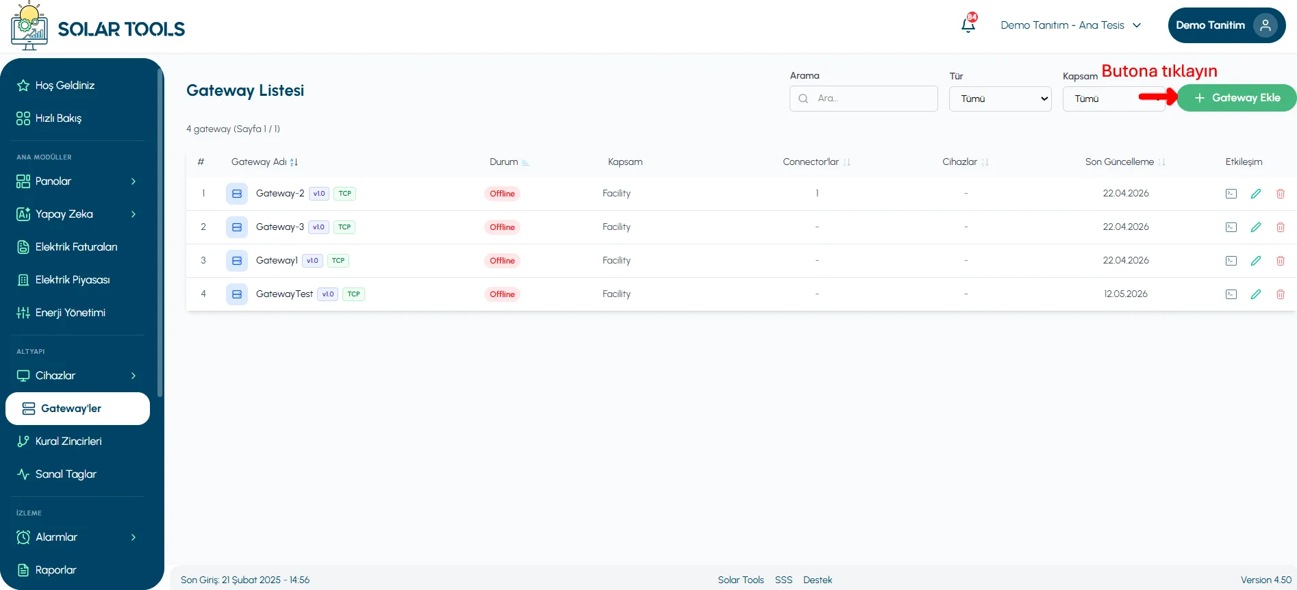 SolarTools Portal - Add New Gateway Button