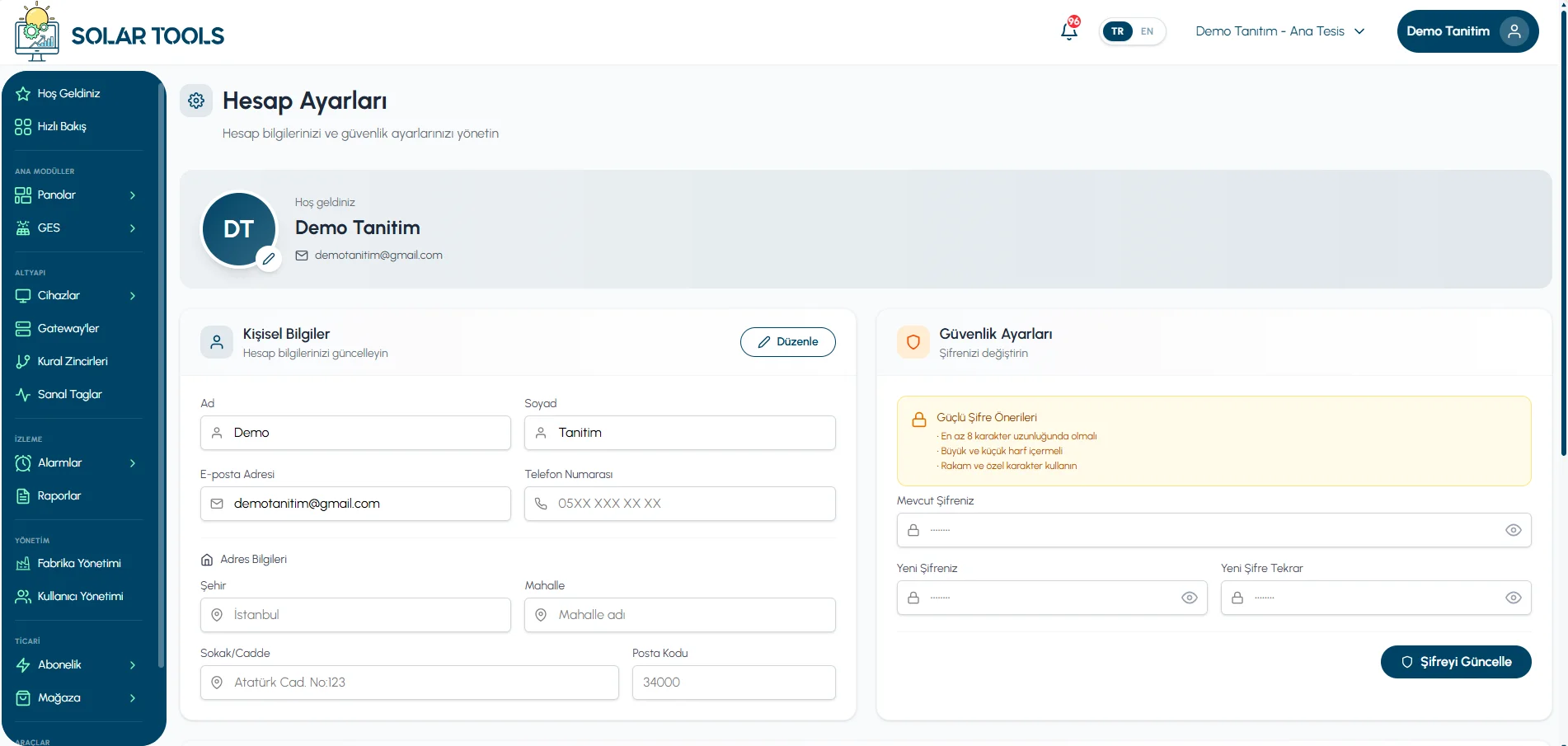 Personal Information and Security Settings