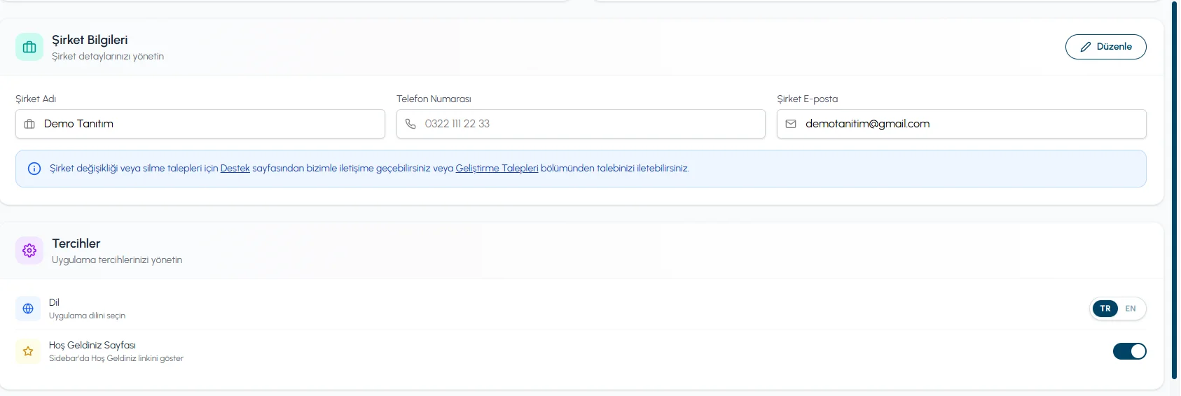 Company Information and Preferences