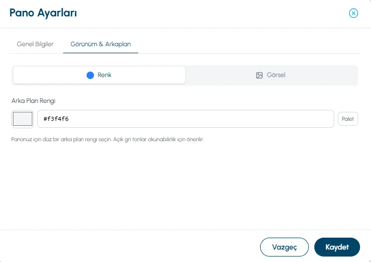 Dashboard settings appearance and background tab