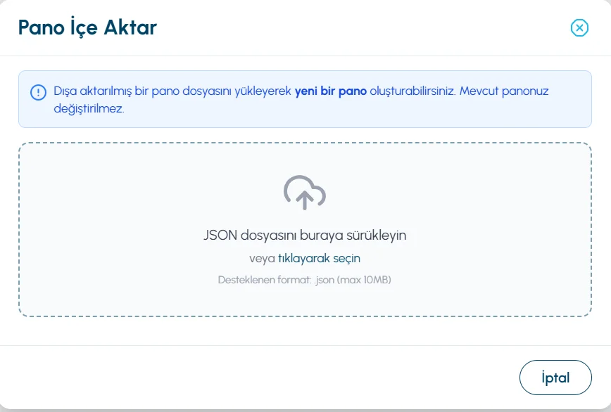 Dashboard Import Screen