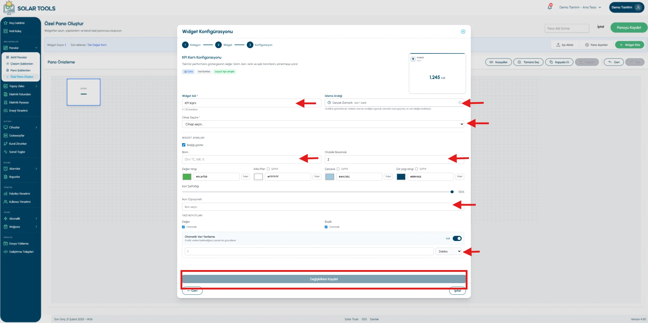 Widget configuration modal — overview