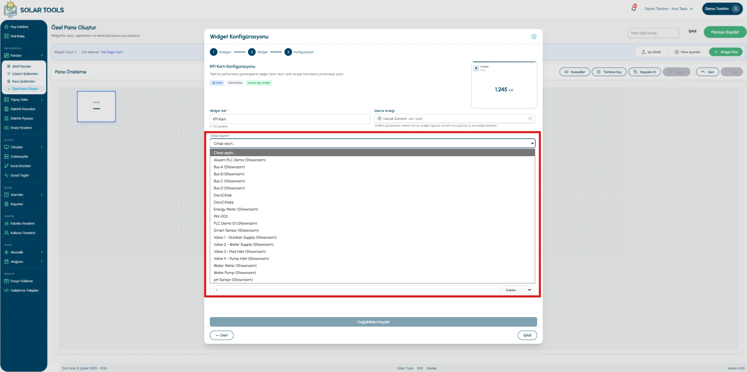 Device selection — dropdown open